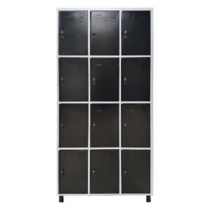 Roupeiro de Aço Premium 12 Portas Cinza e Preto